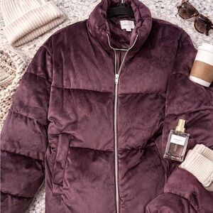 Nine West Deep Purple Velvet Puffer Jacket Medium